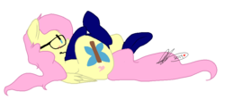 Size: 903x403 | Tagged: safe, artist:lunechapaillini, fluttershy, pony, g4, blue socks, clothes, cute, female, glasses, on back, shyabetes, simple background, socks, solo, transparent background