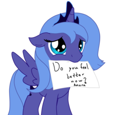 Size: 1772x1636 | Tagged: safe, artist:ardonsword, princess luna, alicorn, pony, g4, cute, female, filly, lunabetes, mouth hold, s1 luna, sign, simple background, solo, transparent background, woona, younger