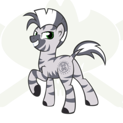 Size: 894x894 | Tagged: safe, artist:bigrodeo, oc, oc only, oc:zuberi, pony, zebra, butt, dock, grin, looking back, male, plot, quadrupedal, raised hoof, simple background, smiling, solo, stallion, transparent background, zoomorphic