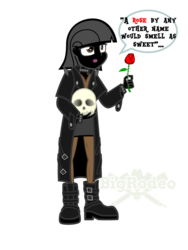 Size: 774x1032 | Tagged: safe, artist:bigrodeo, oc, oc only, equestria girls, g4, flower, goth, rose, skull, solo, william shakespeare