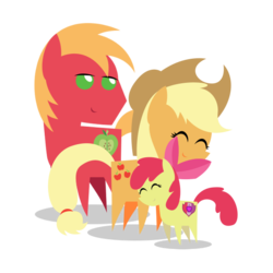 Size: 600x600 | Tagged: safe, artist:bigrodeo, apple bloom, applejack, big macintosh, earth pony, pony, g4, cute, cutie mark, female, filly, hug, mare, nuzzling, pointy ponies, siblings, simple background, the cmc's cutie marks, transparent background