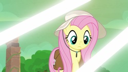 Size: 1920x1080 | Tagged: safe, screencap, fluttershy, pony, daring doubt, g4, female, hat, mare, solo
