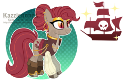 Size: 1024x676 | Tagged: safe, artist:kazziepones, oc, oc only, earth pony, pony, female, mare, pirate outfit, solo