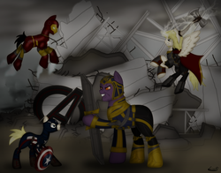 Size: 3263x2559 | Tagged: safe, artist:99999999000, pony, avengers, avengers: endgame, captain america, high res, iron man, marvel, ponified, thanos, thor