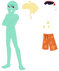 Size: 521x629 | Tagged: safe, artist:selenaede, zephyr breeze, blue crushed, equestria girls, g4, my little pony equestria girls: better together, ankles, base, clothes, crossed arms, feet, legs, male, male feet, shorts, simple background, smiling, solo, sunglasses, swimming trunks, white background, zephyr's necklace