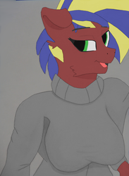 Size: 1085x1486 | Tagged: safe, oc, oc only, anthro, blue mane, clothes, green eyes, looking at you, open mouth, simple background, smiling, sweater, yellow mane