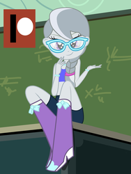 Size: 2100x2798 | Tagged: safe, artist:succubi samus, silver spoon, equestria girls, g4, adorasexy, boots, classroom, clothes, cute, desk, glasses, high res, looking at you, patreon, patreon logo, reward, sexy, shoes, shorts, spandex, sports shorts, tight clothing