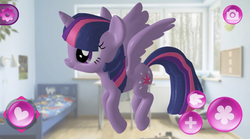 Size: 664x370 | Tagged: safe, twilight sparkle, alicorn, pony, g4, 3d, app, augmented reality, bed, female, mare, mobile game, phone app, real life background, twilight sparkle (alicorn)
