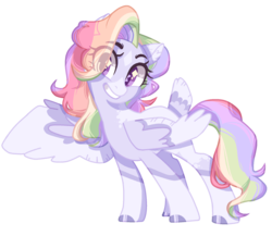 Size: 1824x1583 | Tagged: safe, artist:corporalvortex, artist:klewgcg, oc, oc only, oc:rainbow confetti, pegasus, pony, base used, coat markings, colored ears, colored wings, eye clipping through hair, facial markings, magical lesbian spawn, mottled coat, multicolored hair, multicolored wings, oc redesign, offspring, one wing out, parent:pinkie pie, parent:rainbow dash, parents:pinkiedash, rainbow hair, simple background, socks (coat markings), solo, star (coat marking), tail feathers, transparent background, wings