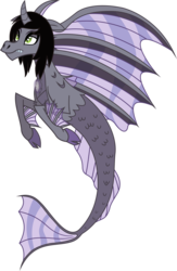Size: 2206x3381 | Tagged: safe, artist:lightningbolt, derpibooru exclusive, pony, siren, g4, .svg available, cloven hooves, curved horn, ears back, fangs, fins, fish tail, frown, high res, horn, kellin quinn, lidded eyes, male, ponified, sad, show accurate, simple background, sleeping with sirens, slit pupils, solo, svg, transparent background, vector