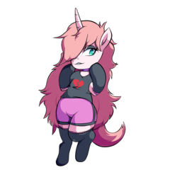 Size: 1750x1750 | Tagged: safe, artist:cheshirerose13x, artist:theyawningfox, oc, oc:ash, pony, unicorn, bike shorts, bipedal, broken hearts, clothes, collaboration, female, mare, pink hair, simple background, socks, thick, thigh highs, transparent background, white fur