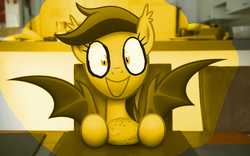 Size: 1920x1200 | Tagged: safe, edit, oc, oc only, oc:echo, bat pony, pony, colors of echo, cute, emoticlone, happy, joy, ocbetes, smiling, solo, yellow