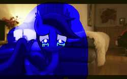 Size: 1920x1200 | Tagged: safe, edit, oc, oc only, oc:echo, bat pony, pony, adorable face, blue, colors of echo, crying, cute, emoticlone, looking down, ocbetes, sad, solo, timid