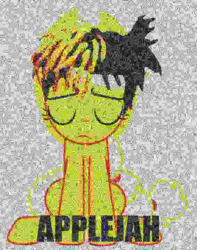 Size: 566x720 | Tagged: safe, artist:estories, editor:countcoltnackh, applejack, earth pony, pony, g4, 1000 hours in ms paint, deep fried meme, exploitable meme, female, hair, jah, meme, png, sad, shit meme, shitposting, solo, xxxtentacion