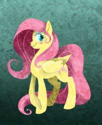 Size: 675x829 | Tagged: safe, artist:dragonfruitdarigan, part of a set, fluttershy, pegasus, pony, g4, abstract background, blush sticker, blushing, cutie mark, female, looking at you, mare, raised hoof, smiling, solo