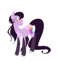 Size: 400x430 | Tagged: safe, artist:dragonfruitdarigan, oc, oc only, oc:pale prism, earth pony, pony, coat markings, cutie mark, female, glasses, long tail, mare, ponysona, ponytail, simple background, smiling, socks (coat markings), solo, transparent background, turned head
