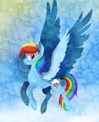 Size: 650x800 | Tagged: safe, artist:dragonfruitdarigan, part of a set, rainbow dash, pegasus, pony, g4, abstract background, cutie mark, female, flying, large wings, mare, redraw, smiling, solo, spread wings, wings