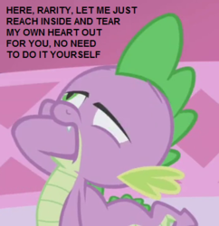 Size: 355x367 | Tagged: safe, edit, edited screencap, screencap, spike, g4, the ticket master, context is for the weak, cropped, dialogue, implied rarity, male, solo, wat