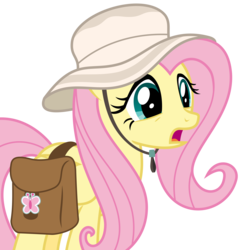 Size: 4283x4438 | Tagged: safe, artist:sketchmcreations, fluttershy, pegasus, pony, daring doubt, g4, female, hat, mare, open mouth, saddle bag, simple background, solo, transparent background, vector