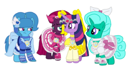 Size: 1920x1080 | Tagged: safe, artist:徐詩珮, fizzlepop berrytwist, glitter drops, spring rain, tempest shadow, twilight sparkle, alicorn, pony, unicorn, series:ponies in precure universes, g4, ako shirabe, base used, broken horn, cure beat, cure melody, cure muse, cure rhythm, ellen kurokawa, female, hibiki hojo, horn, kanade minamino, lesbian, mare, polyamory, precure, ship:glitterlight, ship:glittershadow, ship:sprglitemplight, ship:springdrops, ship:springlight, ship:springshadow, ship:springshadowdrops, ship:tempestlight, shipping, simple background, spring rain is not amused, suite precure, transparent background, twilight sparkle (alicorn), unamused