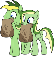 Size: 853x937 | Tagged: safe, artist:didgereethebrony, oc, oc:boomerang beauty, oc:didgeree, pegasus, pony, base used, blue eyes, boomeree, brother and sister, burger, female, food, grease, hay burger, lunch bag, male, mcdonald's, siblings, simple background, trace, transparent background