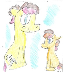Size: 817x937 | Tagged: safe, artist:ptitemouette, oc, oc:cheddar toast, oc:cheese party, pony, grandparents and grandchildren, offspring, parent:cheese sandwich, parent:oc:life goal, parent:oc:reblochon, parent:pinkie pie, parents:cheesepie, parents:oc x oc
