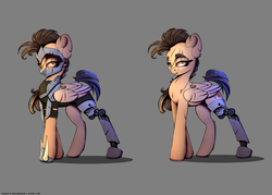 Size: 3500x2500 | Tagged: safe, artist:skitsroom, derpibooru exclusive, oc, oc only, pegasus, pony, amputee, clothes, female, high res, looking at you, mare, offscreen character, prosthetic limb, prosthetics, simple background, solo, wings
