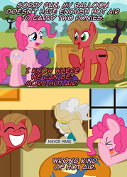 Size: 1148x1602 | Tagged: safe, artist:ladyanidraws, mayor mare, pinkie pie, oc, oc:pun, earth pony, pony, ask pun, g4, ask, comic, facehoof, hot air balloon, twinkling balloon