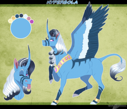 Size: 1181x1012 | Tagged: safe, artist:bijutsuyoukai, oc, oc only, oc:hyperbola, alicorn, pony, zebra, zebra alicorn, female, magical lesbian spawn, mare, offspring, parent:queen parabola, parent:trixie, reference sheet, solo, tongue out