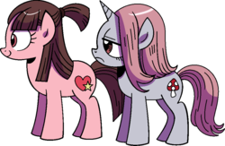 Size: 920x600 | Tagged: safe, artist:vgc2001, idw, earth pony, pony, unicorn, spoiler:comic, atsuko "akko" kagari, background pony, duo, female, filly, little witch academia, mushroom, ponified, sucy manbavaran, unnamed character, unnamed pony, waiting