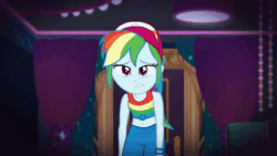 Size: 933x525 | Tagged: safe, artist:eli-j-brony, edit, edited screencap, screencap, rainbow dash, equestria girls, equestria girls specials, g4, my little pony equestria girls: better together, my little pony equestria girls: spring breakdown, animated, belly, belly button, close-up, fanservice, female, it's coming right at us, midriff, walking