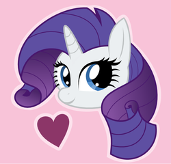 Size: 604x579 | Tagged: safe, artist:giantsquidie, rarity, pony, unicorn, g4, bust, cute, female, head only, heart, mare, pink background, portrait, raribetes, simple background, solo