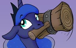 Size: 648x408 | Tagged: safe, artist:omny87, edit, princess luna, alicorn, pony, g4, bust, cropped, female, hammer, mouth hold, solo