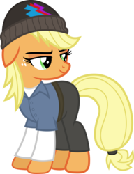 Size: 1001x1301 | Tagged: safe, artist:anime-equestria, applejack, earth pony, pony, g4, alternate hairstyle, beanie, belt, clothes, female, freckles, hat, hip hop, jeans, long sleeved shirt, mare, pants, shirt, simple background, smiling, solo, transparent background, vector