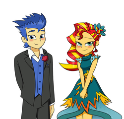Size: 1300x1250 | Tagged: safe, artist:mew-me, flash sentry, sunset shimmer, equestria girls, g4, my little pony equestria girls: legend of everfree, blushing, crystal gala dress, cute, duo, female, male, ship:flashimmer, shipping, simple background, straight, white background