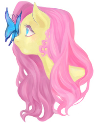 Size: 3881x5000 | Tagged: safe, artist:memori-p, fluttershy, butterfly, pony, g4, bust, butterfly on nose, female, insect on nose, looking at something, mare, portrait, profile, simple background, solo, white background