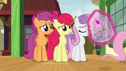 Size: 1920x1080 | Tagged: safe, screencap, apple bloom, scootaloo, sweetie belle, earth pony, pegasus, pony, unicorn, g4, growing up is hard to do, animated, apple bloom's bow, bow, crystal, eyes closed, female, flower, hair bow, magic, magic flower, magic glow, older, older apple bloom, older cmc, older scootaloo, older sweetie belle, sound, train station, webm, wings, wish, wishing flower