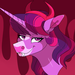Size: 2000x2000 | Tagged: safe, artist:uunicornicc, twilight sparkle, alicorn, pony, g4, :p, bodypaint, bust, clothes, costume, cute, devil horns, fake fangs, fake horn, female, floppy ears, halloween, halloween costume, headband, high res, lidded eyes, looking at you, mare, smiling, solo, tongue out, twiabetes