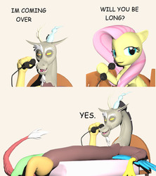 Size: 1152x1296 | Tagged: safe, artist:d0ntst0pme, derpibooru exclusive, discord, fluttershy, draconequus, pegasus, pony, g4, 3d, comic sans, dialogue, gmod, meme, not sfm, phone, ponified meme, pun, visual pun