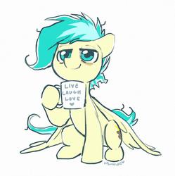 Size: 1200x1203 | Tagged: safe, artist:dawnfire, oc, oc only, oc:freefall, pegasus, pony, cutie mark, front view, hair, hoof hold, morning ponies, mug, signature, simple background, sleepy, smiling, solo, tail, white background