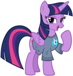 Size: 6790x7014 | Tagged: safe, artist:andoanimalia, dj pon-3, twilight sparkle, vinyl scratch, alicorn, pony, a trivial pursuit, absurd resolution, clothes, cutie mark, female, mare, open mouth, shirt, simple background, solo, t-shirt, transparent background, twilight sparkle (alicorn), vector