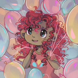 Size: 500x500 | Tagged: safe, artist:rumbletree6, pinkie pie, human, g4, balloon, child, cute, dark skin, diapinkes, female, humanized, open mouth, smiling, solo