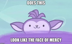 Size: 807x500 | Tagged: safe, edit, edited screencap, screencap, bloofy, whirling mungtooth, g4, growing up is hard to do, :3, ambiguous gender, caption, face of mercy, image macro, meme, solo, text