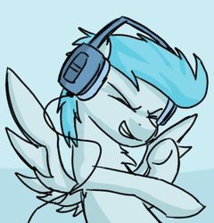 Size: 720x751 | Tagged: safe, anonymous artist, oc, oc only, oc:center stage, pegasus, pony, cute, headphones, male, pegasus oc, simple background, solo, stallion, wings
