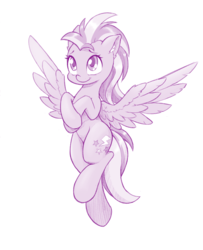 Size: 1040x1280 | Tagged: safe, artist:dstears, lightning dust, pegasus, pony, g4, cute, dustabetes, ear fluff, female, mare, monochrome, simple background, solo, spread wings, white background, wings