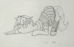 Size: 1697x1084 | Tagged: safe, artist:hbgxh, pony, clothes, monochrome, poi, ponified, solo, traditional art