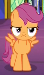 Size: 218x366 | Tagged: safe, screencap, scootaloo, pegasus, pony, g4, growing up is hard to do, :c, >:c, angry, annoyed, cropped, cute, cutealoo, female, filly, frown, grumpy, madorable, scootaloo is not amused, solo, spread wings, unamused, wings