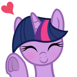 Size: 2000x2000 | Tagged: safe, artist:pizzamovies, twilight sparkle, pony, unicorn, g4, blushing, bust, c:, eyes closed, female, floating heart, frog (hoof), heart, high res, horn, mare, simple background, smiling, solo, transparent background, underhoof, vector