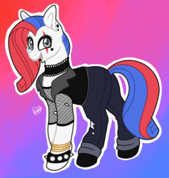 Size: 1644x1737 | Tagged: safe, artist:sandwichbuns, oc, oc only, oc:quinn, earth pony, pony, choker, clothes, female, mare, pants, solo