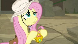 Size: 1920x1080 | Tagged: safe, screencap, fluttershy, pony, daring doubt, g4, female, hat, mare, solo, truth talisman